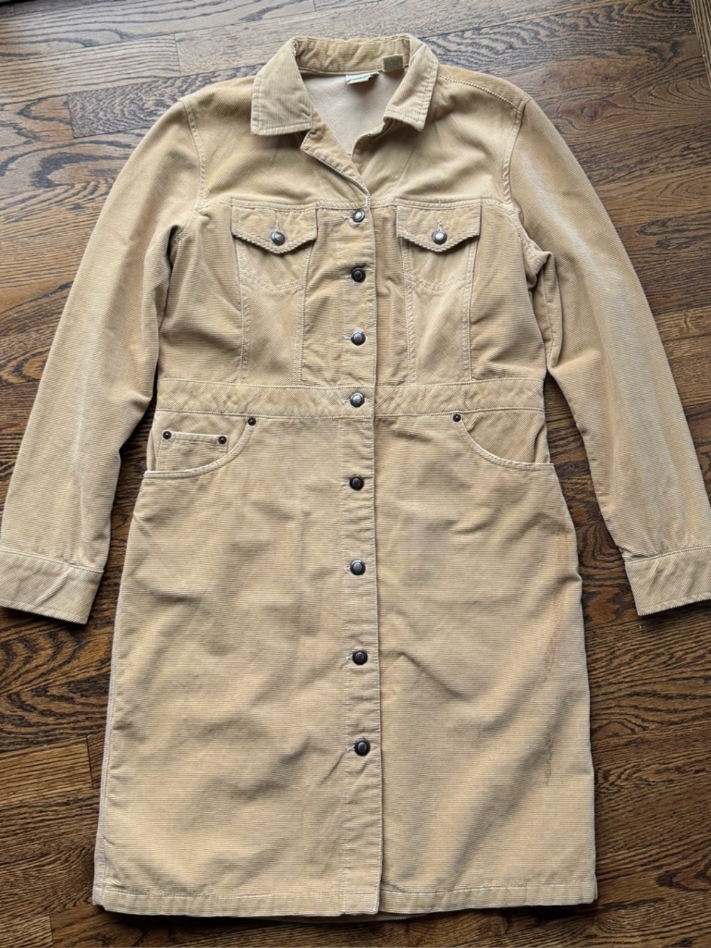 St. John's Bay Vintage 100% Cotton Tan Corduroy Button Front Jacket Dress M